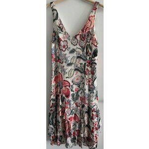 Club Monaco Multi Color Floral Silk V-Neck Dress Sz 10